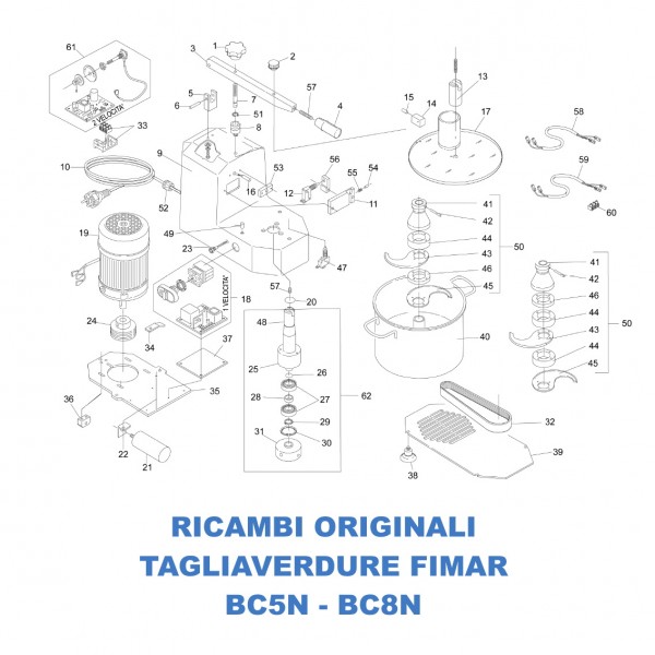 Exploded view spare parts for Fimar vegetable cutter BC5N - BC8N - Fimar