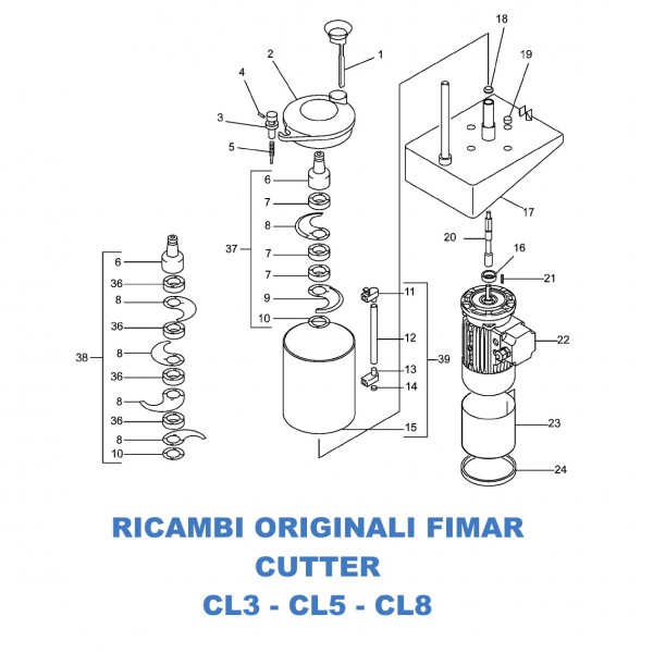 Exploded view spare parts for Fimar Professional Cutter models CL3 CL5 CL8 - Fimar