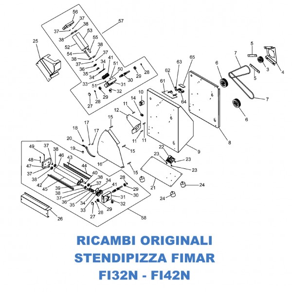 Esploso ricambi per stendipizza Fimar modelli FI32N - FI42N - Fimar