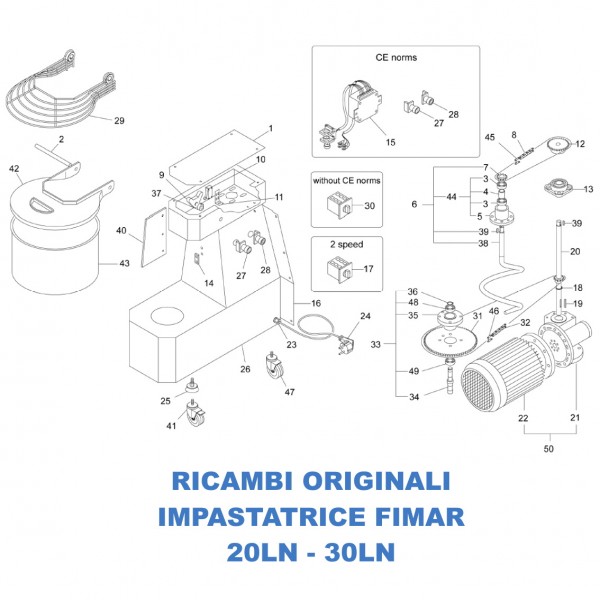 Exploded view spare parts for Fimar mixer models 20LN 30LN - Fimar