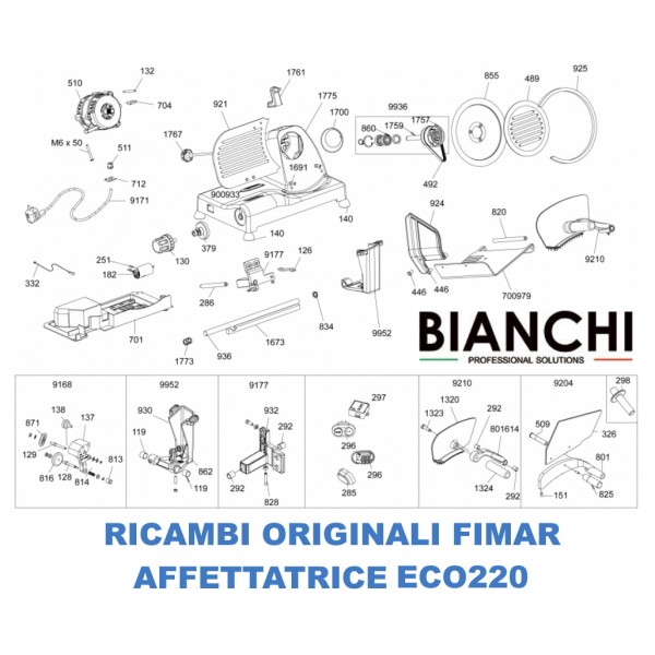 Exploded view spare parts for Fimar ECO220 Slicers - Fimar