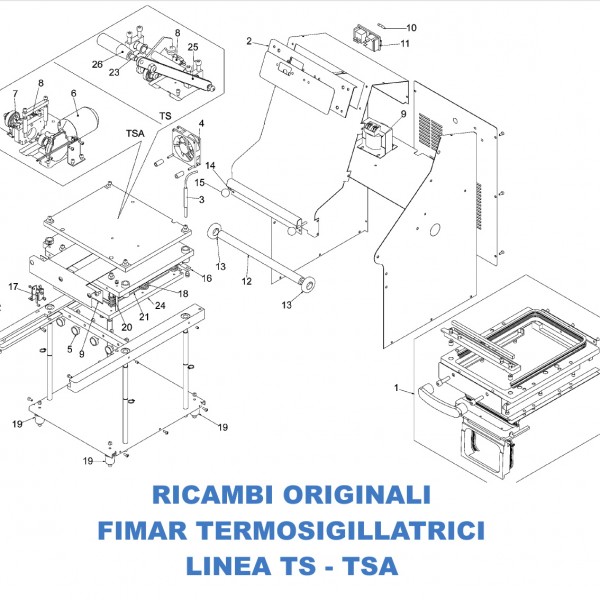 Exploded view spare parts for Fimar thermosealing machines Line TS - TSA - Fimar