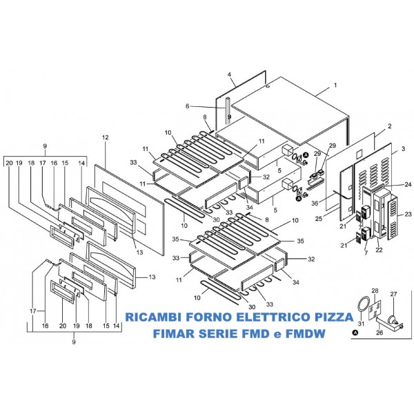 Exploded view spare parts for Fimar Electric Pizza Oven Series FMD and FMDW - Fimar