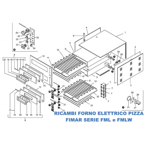 Exploded view spare parts for electric pizza oven Fimar Series FML and FMLW - Fimar