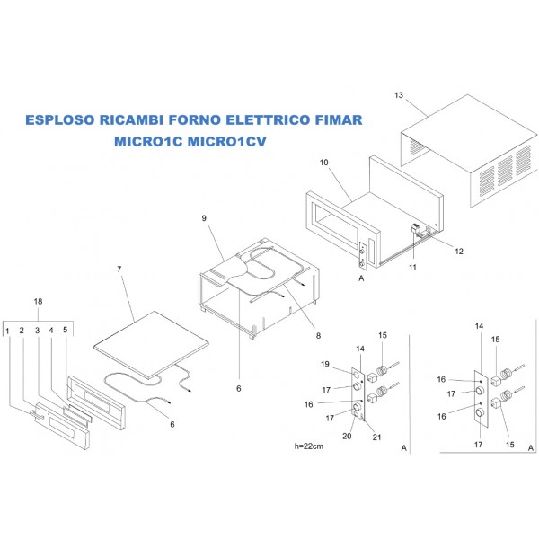 Exploded view spare parts for electric pizza oven Fimar MICRO Series 1 ROOM - Fimar