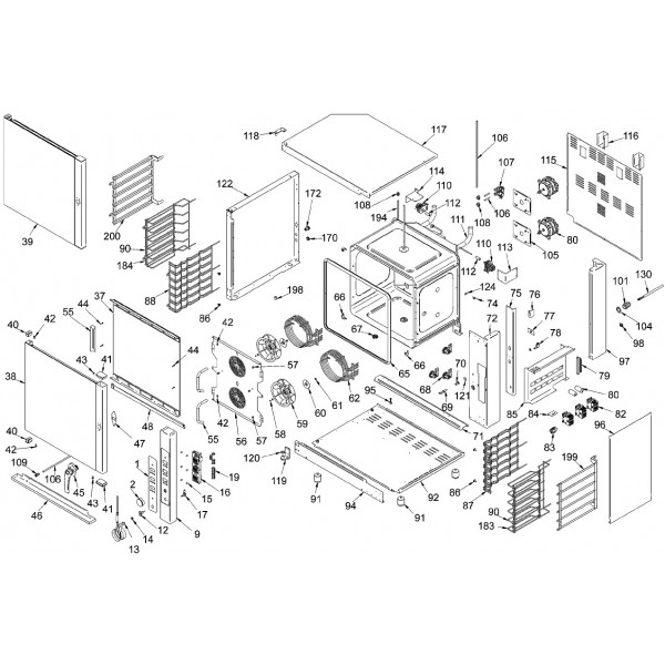 Exploded view of spare parts for electric convection gastronomy oven Fimar TOP4D - TOP6D - TOP10D - Fimar