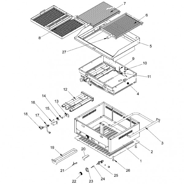 Exploded view spare parts for Fimar lava stone grill GL33 - GL66 - Fimar