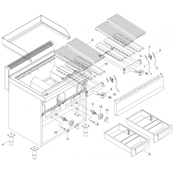 Exploded view spare parts for Fimar GW80M Combination Grill with Water - Fimar