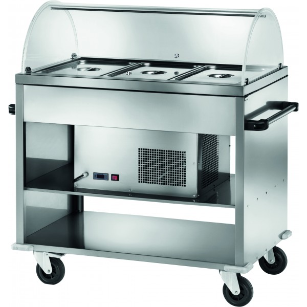 Stainless steel negative refrigerated display cart with plexiglass dome. CAR2780BT - Forcar Multiservice