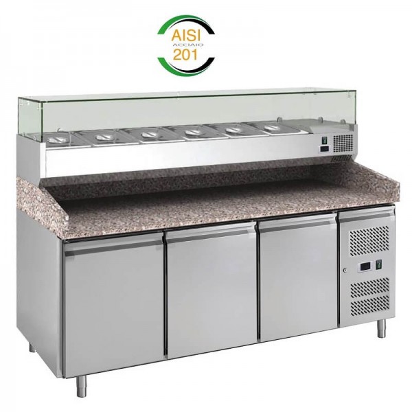 Banco pizza refrigerato Forcar PZ3600TN33-FC 3 porte con portaingredienti - Forcold