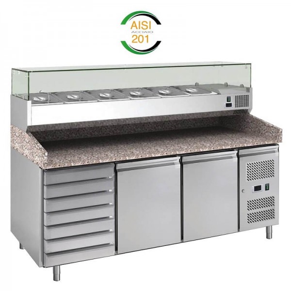 Forcar refrigerated pizza counter PZ2610TN33-FC 2 doors drawer and ingredient rack - Forcold