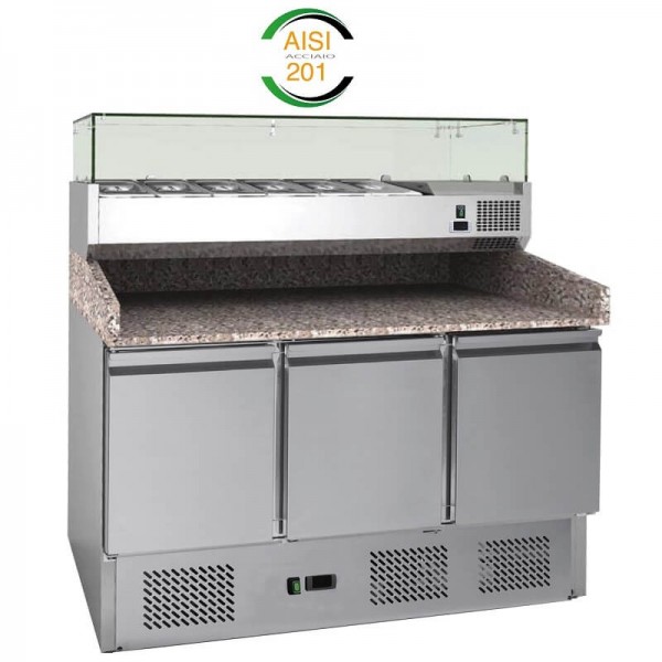 Banco pizza refrigerato Forcar-Forcold S903PZVRGLASS-FC 3 porte + portaingredienti - Forcold