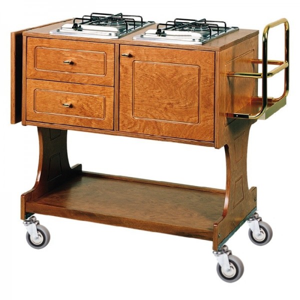 2-plate wooden flambé trolley. CL2752 - Forcar Multiservice