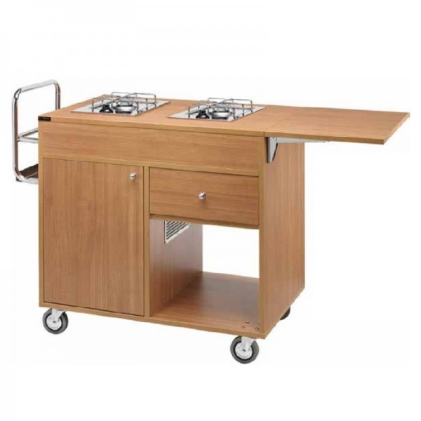 Wooden flambé trolley with 1 2-burner plate. CF1201 - Forcar Multiservice