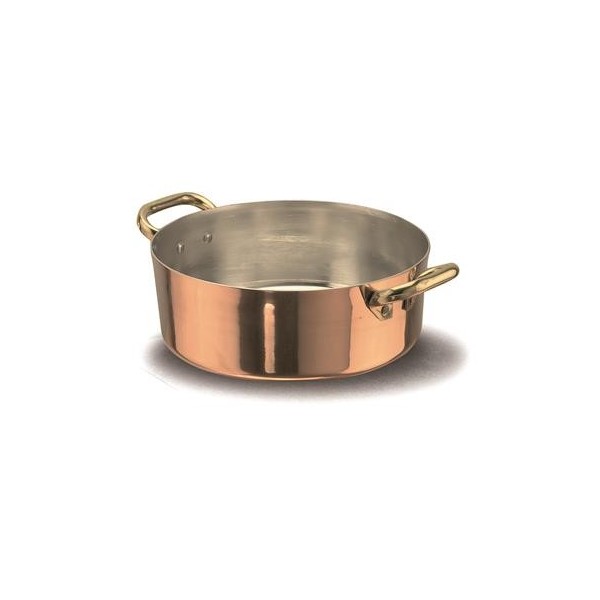 Low Casserole 2 Handles 28 cm Copper Plain Tin Plated - 2 mm ALCU106 Agnelli - Agnelli