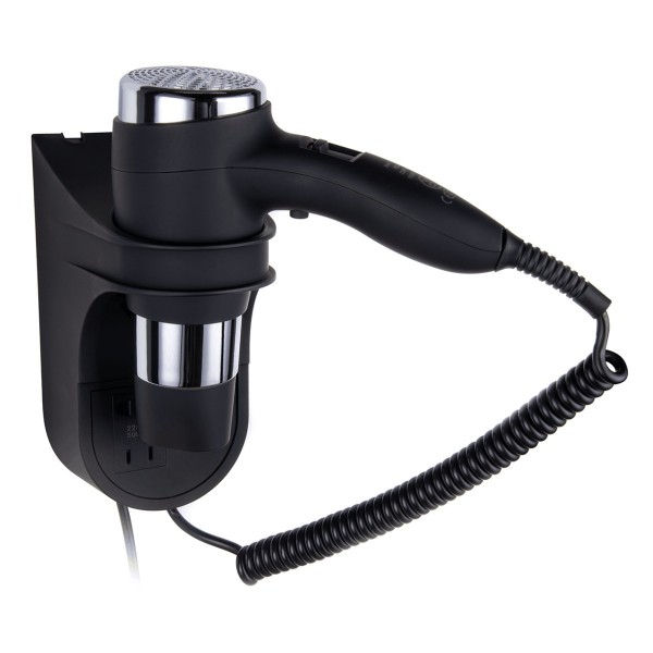 Phon da parete con presa rasoio. Nero e cromato. HD22B - Stark s.r.l.