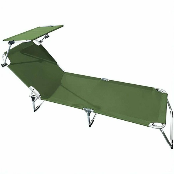 Lettino in alluminio antiruggine con parasole. Verde. SPCA001V