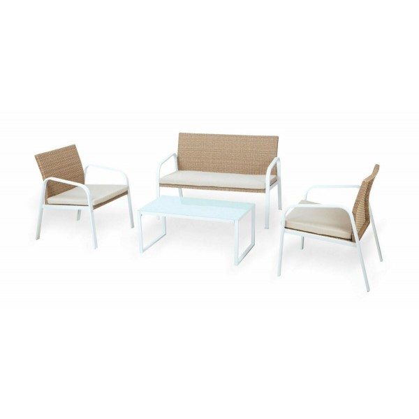 Salotto. Divano 2 p. + poltrone e tavolo. Bianco/Beige. SS1304401