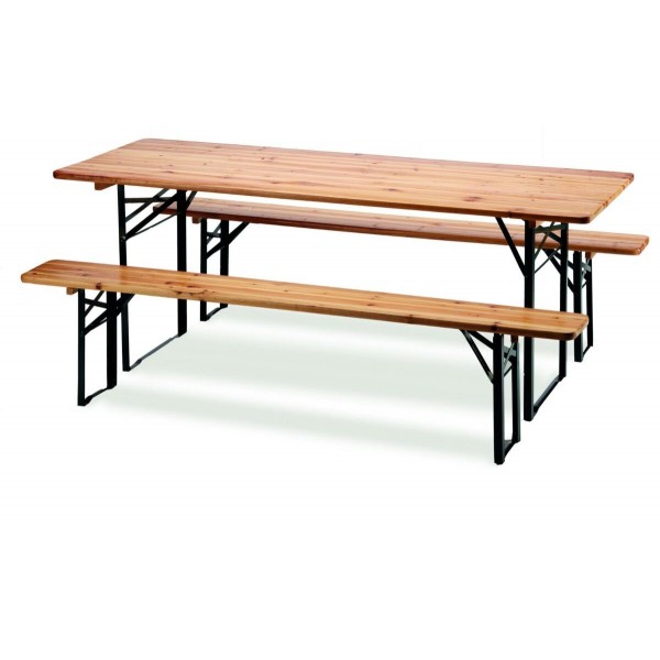 Tavolo 200x80 cm e 2 panche in ferro e legno pieghevoli. SS1011601 - Stark s.r.l.