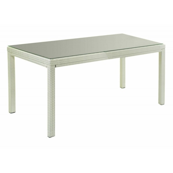 Tavolo 160x90cm 4 posti e top in vetro temprato. Bianco. S6446890000