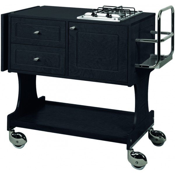 Wooden flambé trolley with 1 2-burner plate. CL2750W - Forcar Multiservice