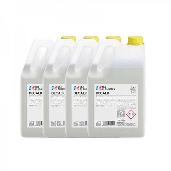 Disincrostante professionale per la pulizia di lavastoviglie e bollitori. 4 Taniche da 6 Kg. DECALK - Sile Chemicals