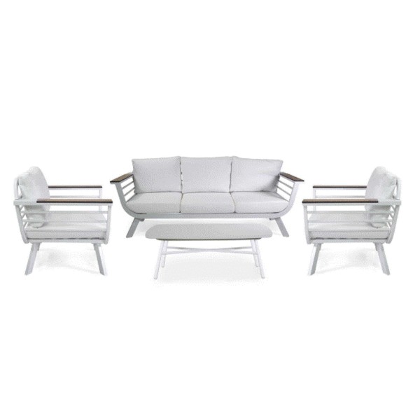 Salotto Contract NEW RIVERSIDE Bianco: Set Alluminio Antiruggine, HPL e Cuscini Olefina
