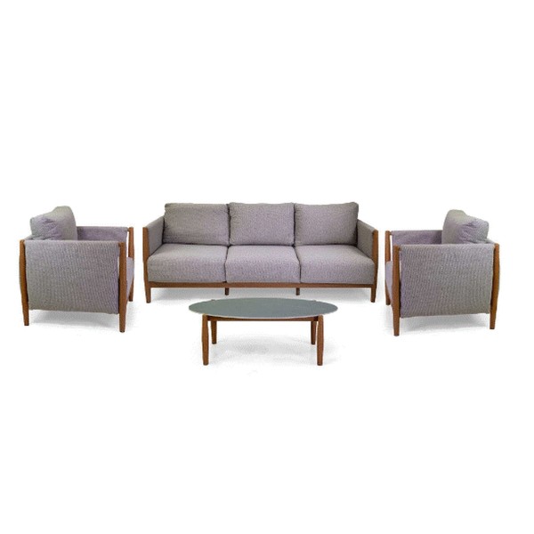 Set Lounge COLTON Bianco/Grigio: Arredo B2B Alluminio, Cuscini Spun Poliestere, Tavolo Pietra Sinterizzata