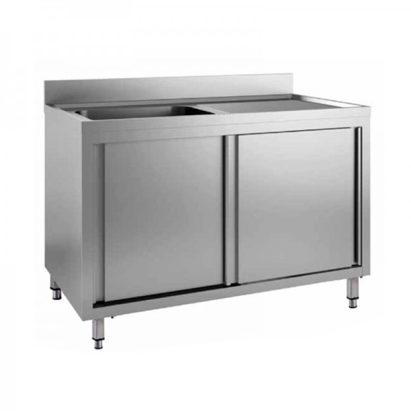 Stainless steel cabinet sink with one bowl and sliding doors - Forcar Inox