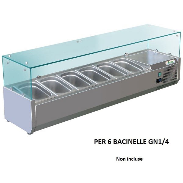 Vetrina refrigerata porta ingredienti Forcar RI14033V 140x33 cm per 6 bacinelle GN 1/4. - Forcar Refrigerati