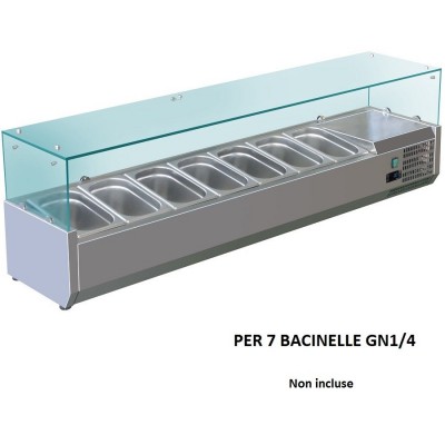 Refrigerated display case for 150x33 AISI201 stainless steel for 7 GN 1/4 basins. VRX1500-33-FC - Forcold