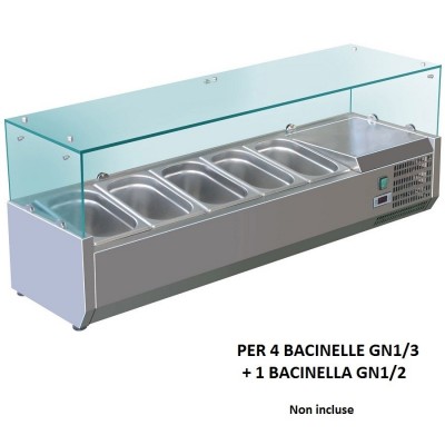 Refrigerated display case for ingredients 140x38 stainless steel AISI201 for 4 basins GN 1/3 1 basin GN 1/2. VRX140038-FC -