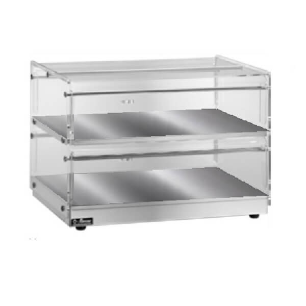 Vetrina neutra a due piani, struttura in acciaio inox e plexiglass. tetto piano - Forcar Multiservice