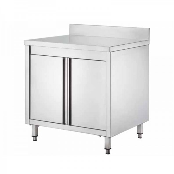 Tavolo armadiato Inox, con porte battenti e alzatina, profondità 60 cm - Forcar Inox
