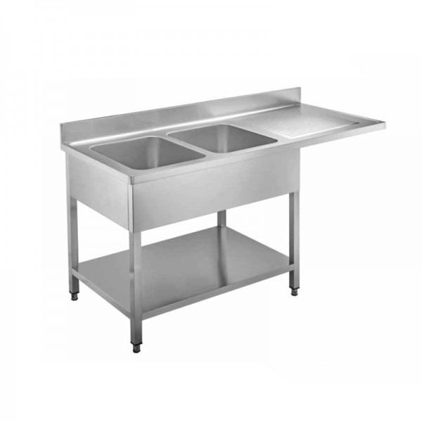 Lavello a sbalzo in acciaio inox con due vasche. Profondità 70 cm - Forcar Inox