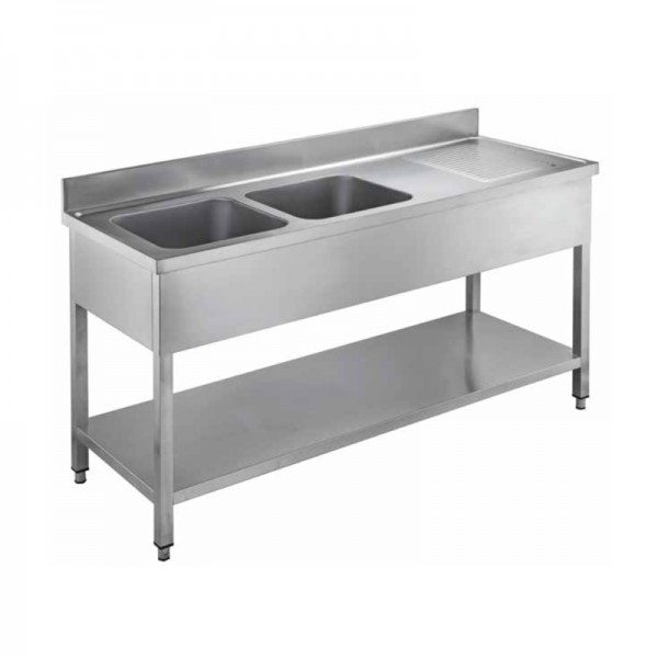 Lavello aperti in acciaio inox con due vasche, profondità 60 cm - Forcar Inox