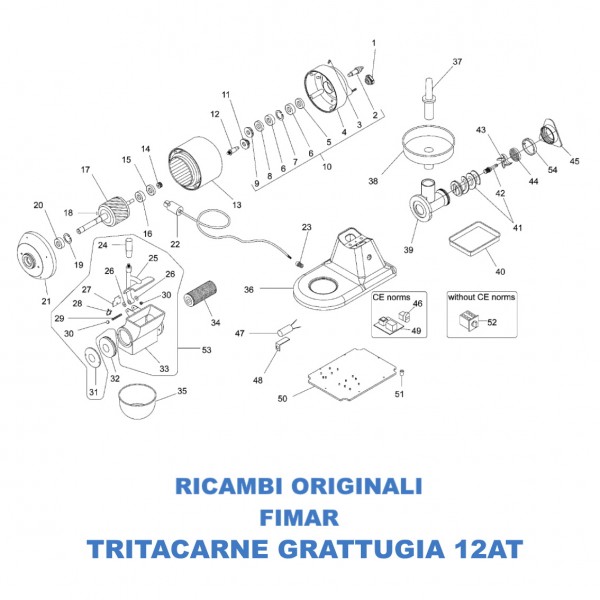 Exploded view for spare parts for combined meat grinder grater Fimar 12AT - Fimar