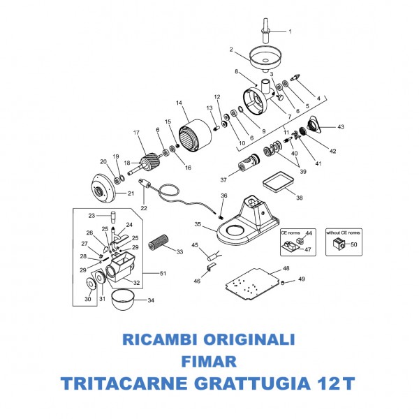 Esploso per ricambi per combinato tritacarne grattugia Fimar 12T - Fimar