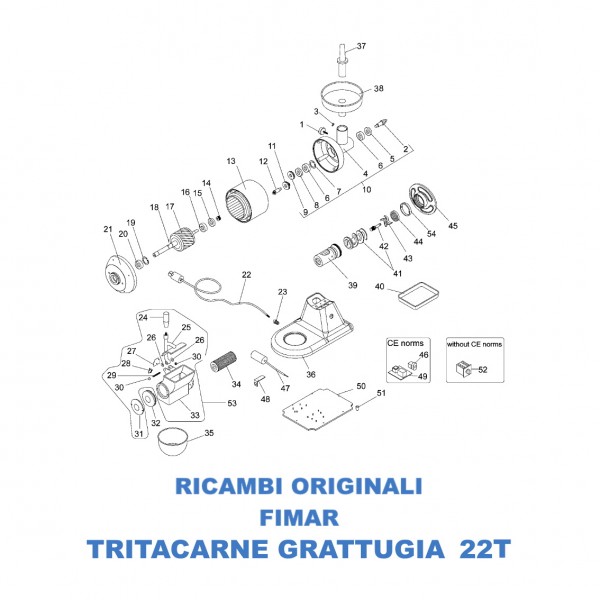 Esploso per ricambi per combinato tritacarne grattugia Fimar 22T - Fimar