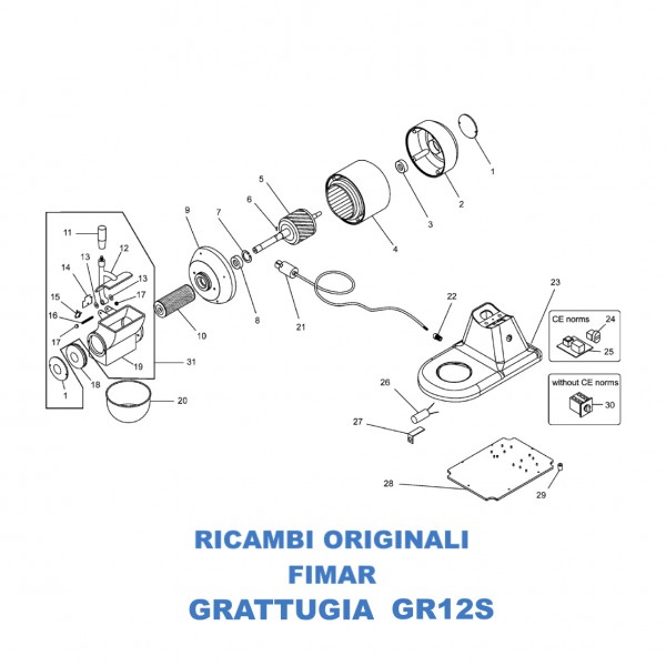 Esploso per ricambi per grattugia Fimar GR12S - Fimar