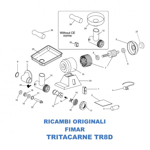 Esploso per ricambi per tritacarne Fimar 8D - Fimar