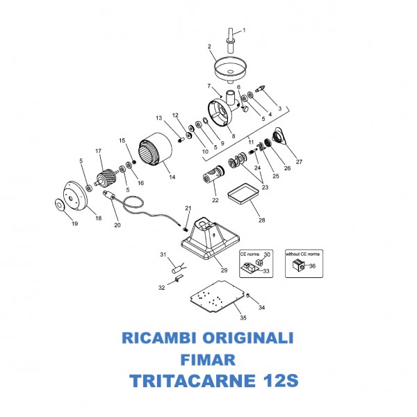Esploso per ricambi per tritacarne Fimar 12S - 12B - Fimar