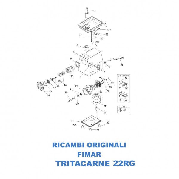 Esploso per ricambi per tritacarne Fimar 22RG - Fimar