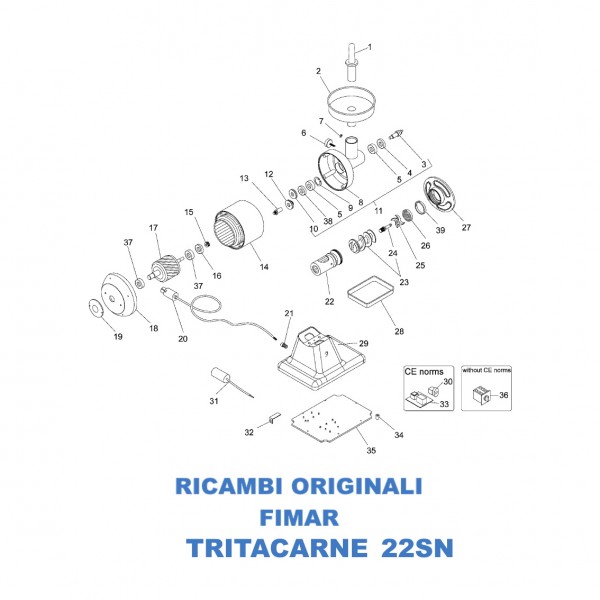 Esploso per ricambi per tritacarne Fimar 22SN - Fimar