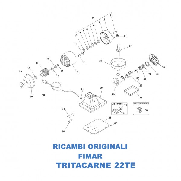 Esploso per ricambi per tritacarne Fimar 22TE - Fimar