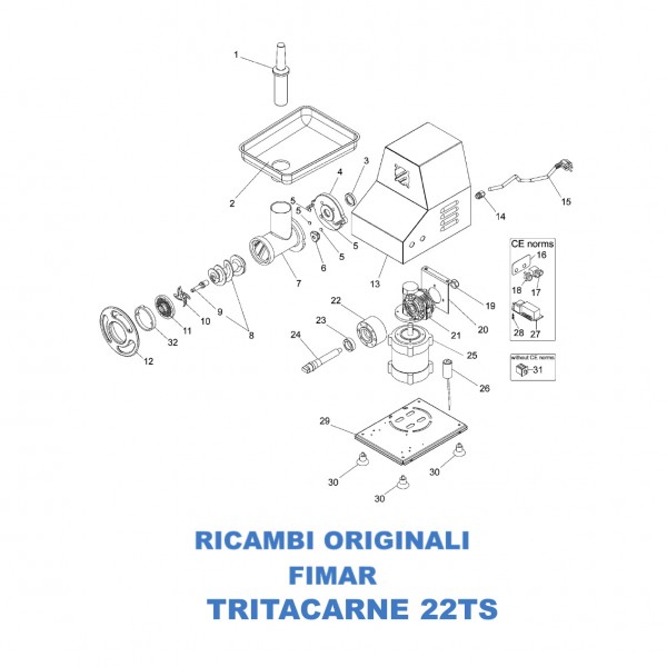 Esploso per ricambi per tritacarne Fimar 22TS - Fimar