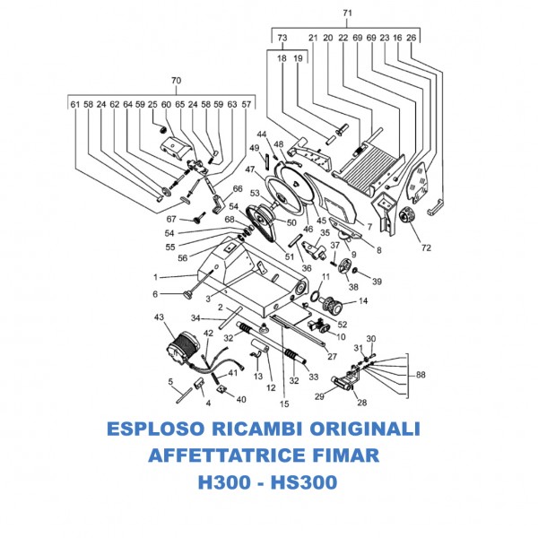 Exploded view of spare parts for Fimar H300 - HS300 slicers - Fimar