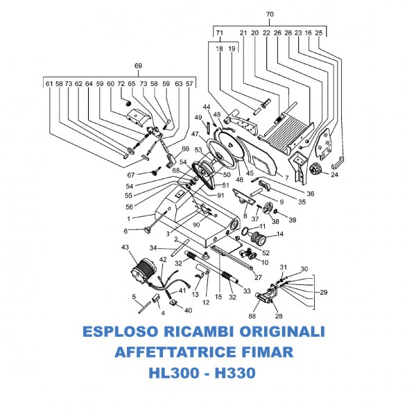 Exploded view of spare parts for Fimar slicers HL300 - H330 - Fimar