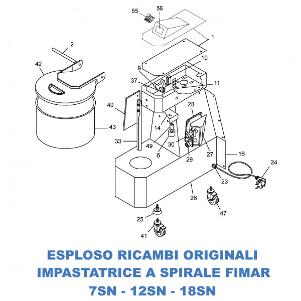 Esploso ricambi per Impastatrici a spirale Fimar 7SN - 12SN - 18SN - Fimar