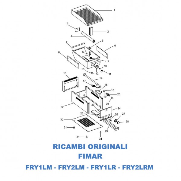 Exploded view for spare parts for Fimar Gas Fry Top FRY1LM - FRY2LM - FRY1RM - FRY2RM - Fimar